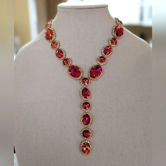 Y-shape Rhinestone Necklace and Earring Set - Picture 1 of 5